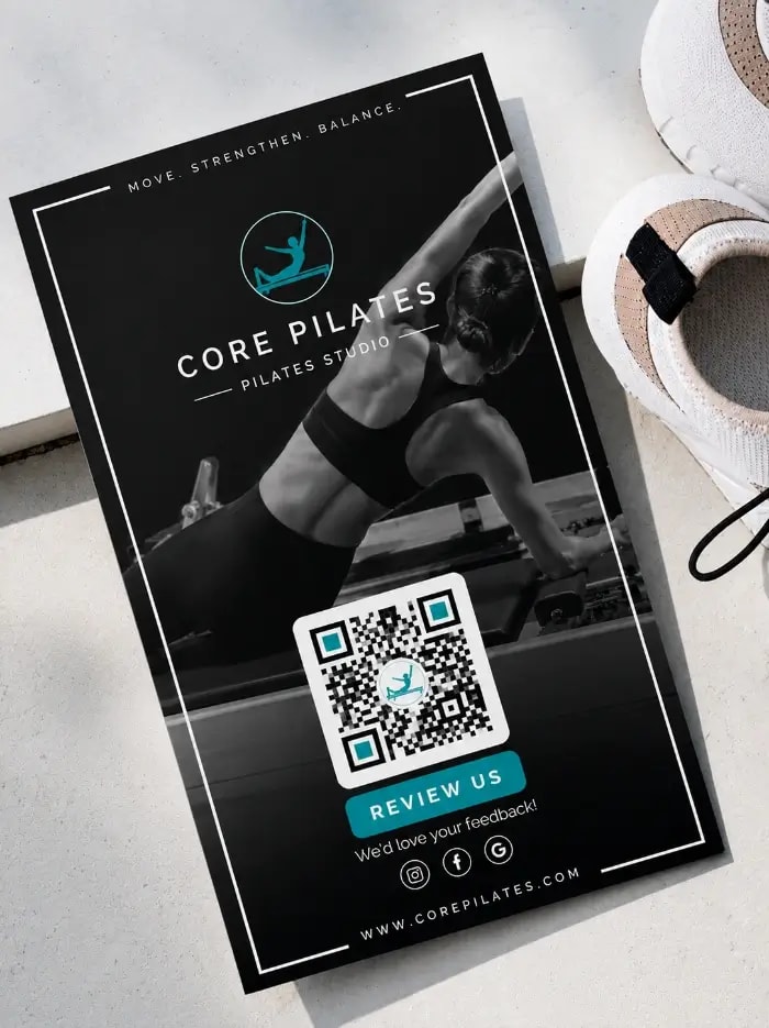 QR code at a CrossFit studio for member reviews and private feedback